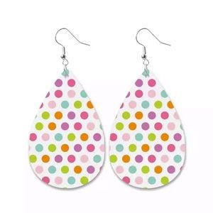 Faux Leather Spring Polka Dot Teardrop Easter Earrings